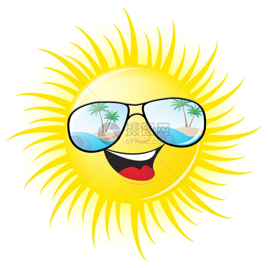 夏日太阳有玻璃微笑显示热3d说明图片