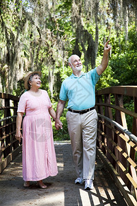 老年夫妇在佛罗里达度假步行穿过热带公园图片