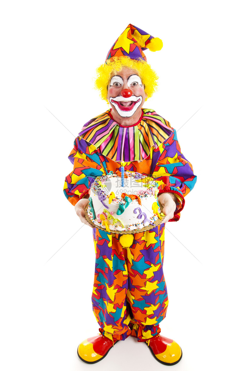 小丑拿着生日蛋糕全身都是白的图片