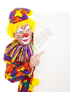 马戏团小丑指向空白的色间孤立的设计元素图片
