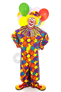 小丑服装笑的生日小丑带着白色背景的气球背景