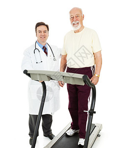在医生办公室的跑步机上适合年纪的老人背景图片