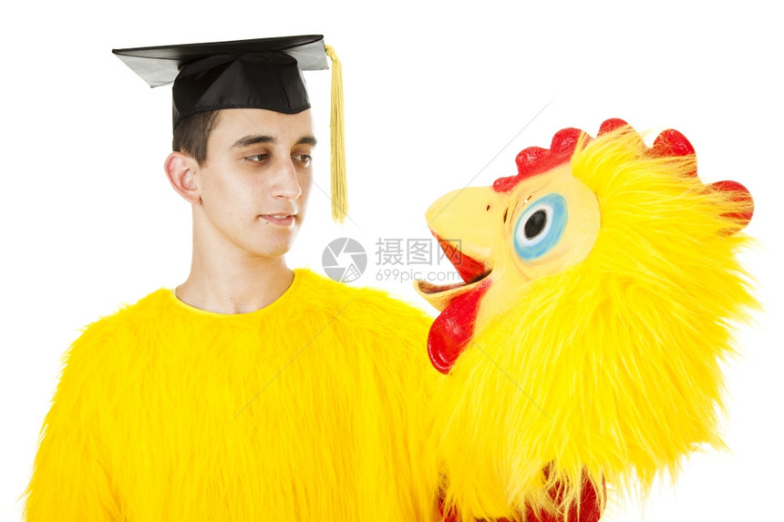 压抑的大学毕业生只能找到快餐鸡肉吉祥物的工作图片