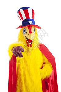 身穿鸡装戴着美国帽子指摄像机的Sam叔图片