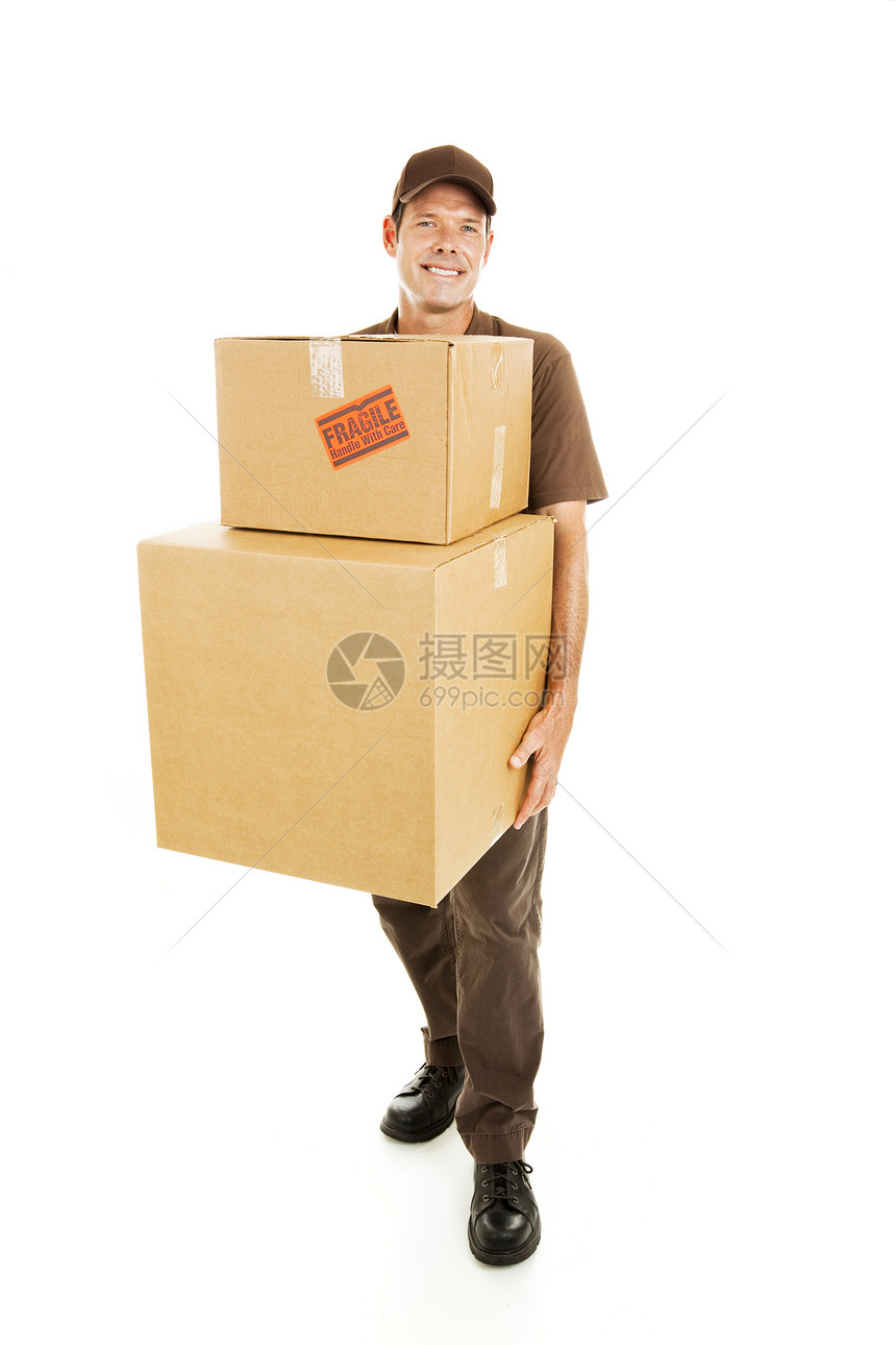 运送人员或搬携带重箱全身被白色隔离图片