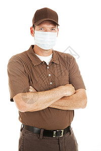 戴防流感面具的送货员白衣人孤立无援背景图片