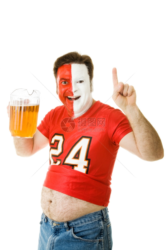 球队衣上涂满了脸的体育风扇挥舞着球衣一个投手的啤酒图片