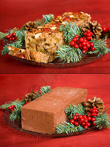 与不受欢迎的圣诞水果蛋糕和砖块的对比是幽默两者都是大尺寸的图像图片