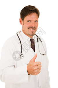 英俊的医生把拇指举起来的牌子孤立在白色上图片