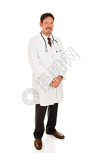 一个英俊值得信赖和称职的医生全体外观孤立在白色上图片
