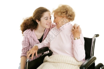 少女去探望年迈的祖母孤立白种人图片