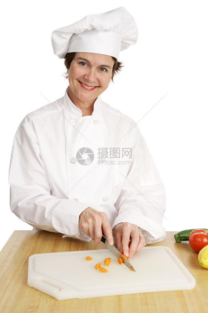 友好的厨师切菜白孤立图片