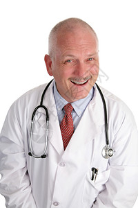 一个快乐的医生笑得满脸孤立在白色上图片
