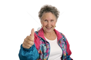 一个穿着赛马服的快乐老女人给一个指印图片