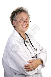 一位自信成熟的女医生孤立在白色背景背景图片