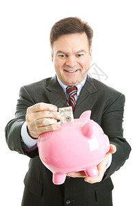 商人在小猪银行存了一百元钞票白纸黑字孤立无援图片