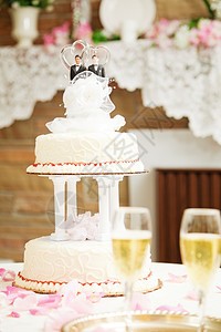 和两个新郎在顶端做蛋糕庆祝同志结婚仪式图片