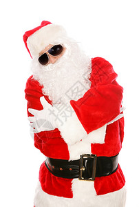 酷的圣诞老人摆着流行喜剧的姿势戴着黑墨镜孤立在白色上图片