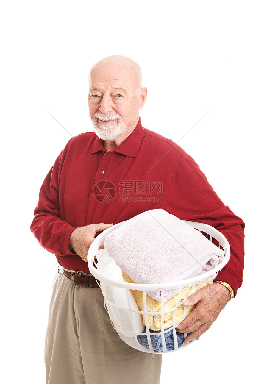高官拿着洗衣篮孤立的白人图片