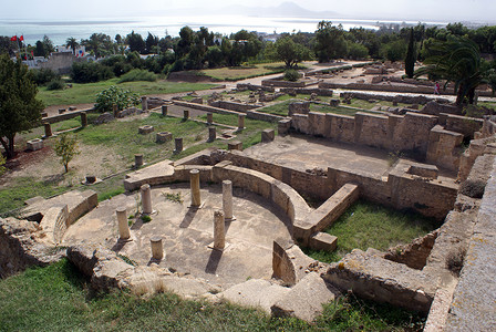 突尼斯迦太基罗马老别墅的废墟背景