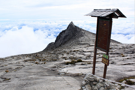 基纳巴卢在马来西亚婆罗洲沙巴Kinaballu山顶的路上签字背景