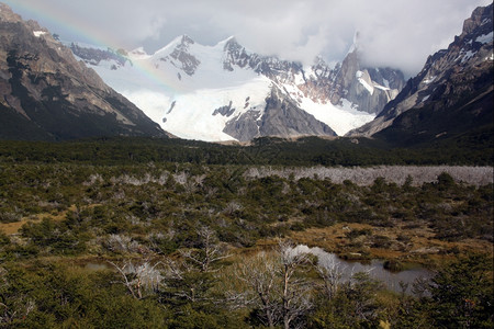 菲茨罗伊阿根廷ElChalten公园彩虹和山区背景