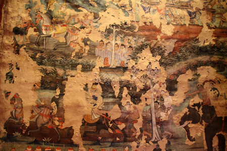 泰国清迈WatPhrraSingh寺庙墙上的照片背景图片