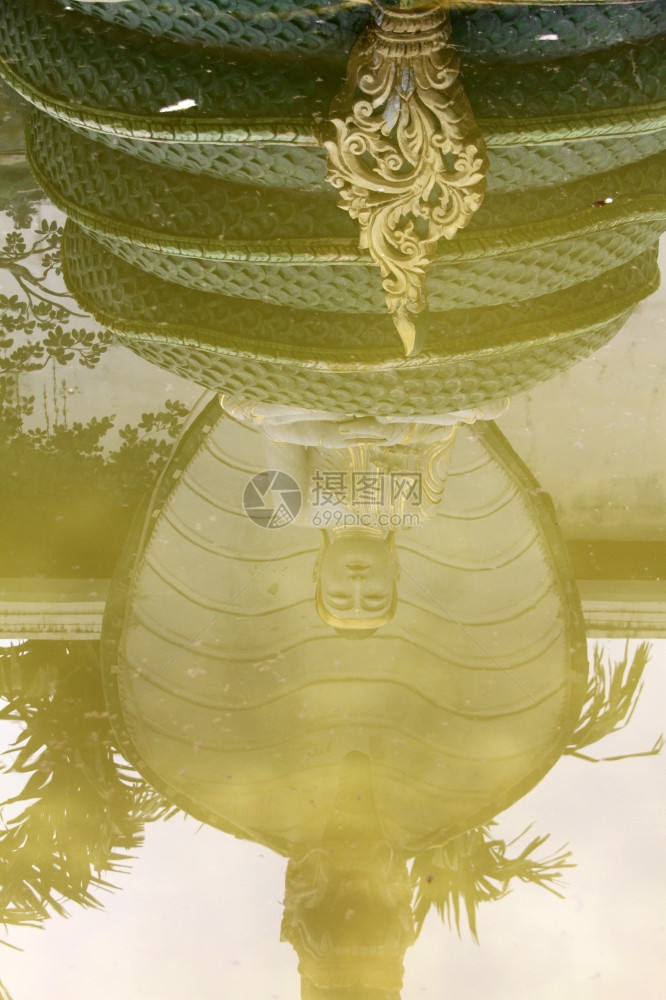 在缅甸仰光喷泉水中反射布丁达和蛇体缅甸仰光图片