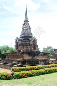 暹罗莲寺泰国素可泰瓦萨寺砖塔背景