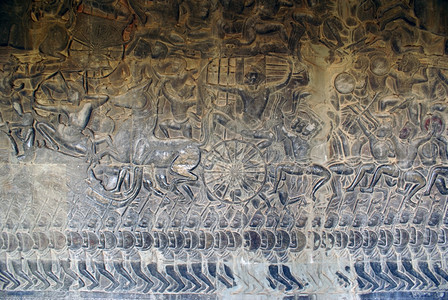 从柬埔寨吴哥瓦墙上的Mahabharata发生的场战图片
