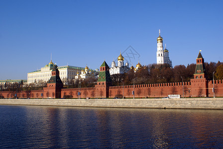 俄罗斯莫科克里姆林宫墙和河流背景图片