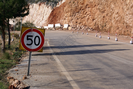 土耳其Kash附近公路上签字限速背景图片