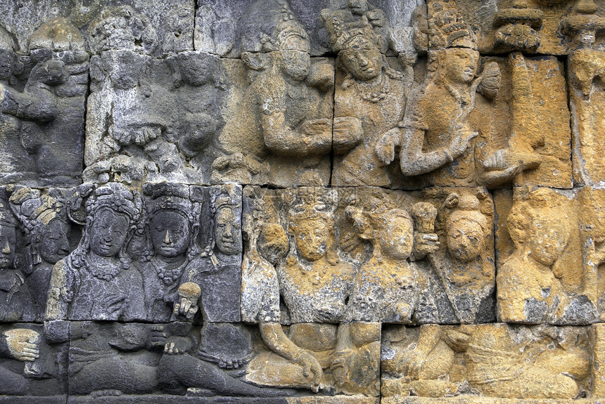 印度尼西亚爪哇Borobudur墙的数字图片