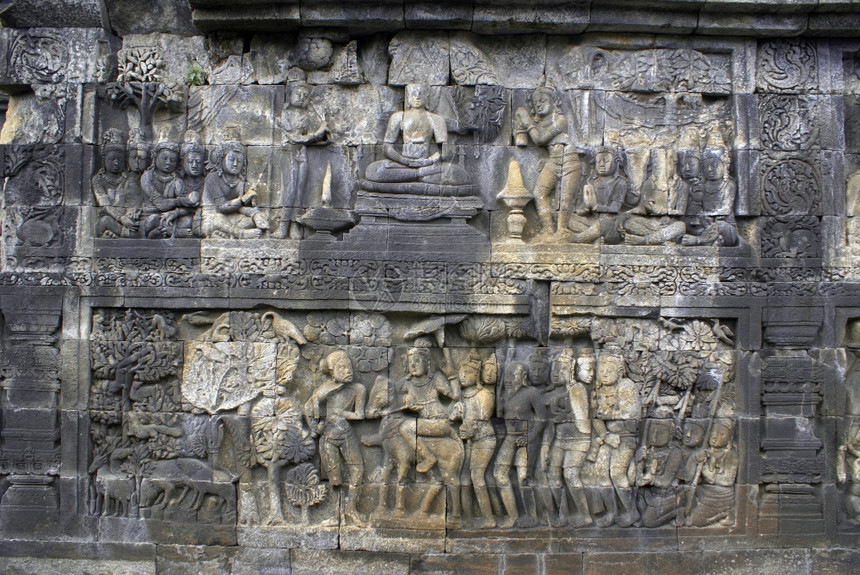 印度尼西亚爪哇Borobudur纪念碑墙上图片