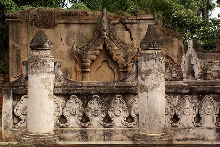 江加达缅甸曼德勒省Inwa的修道院巴加亚墙背景