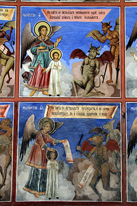 保加利亚里拉修道院教堂墙上的照片背景图片