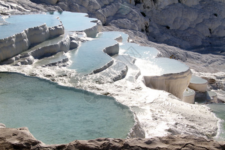 土耳其Pamukkale的蓄水池和跨河形成体背景图片