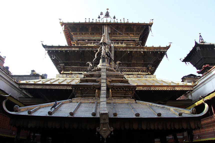 尼泊尔Patan的佛教寺庙中塔的屋顶图片