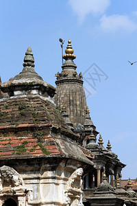 尼泊尔Patan的Durbar广场的庙宇屋顶图片