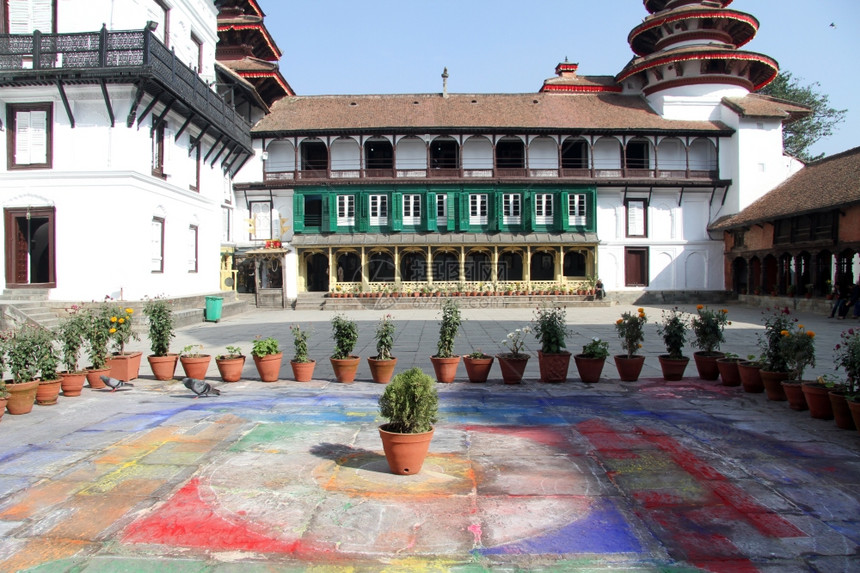 尼泊尔加德满都国王宫内院子花朵图片
