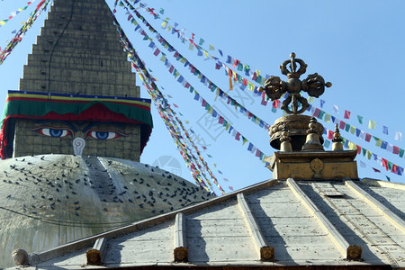 StupaBodnath和尼泊尔加德满都圣迹屋顶图片