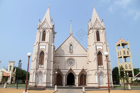 博尼塔湾斯里兰卡尼甘博天主教堂和塔背景