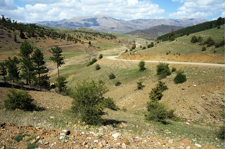 土耳其农村地区泥土路和山丘图片