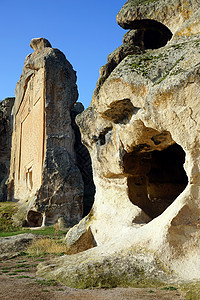 迈达斯土耳其米达斯的塔山洞和寺庙背景