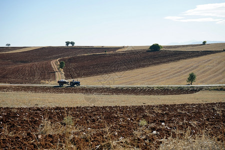 土耳其公路上的农田和场运输工具图片