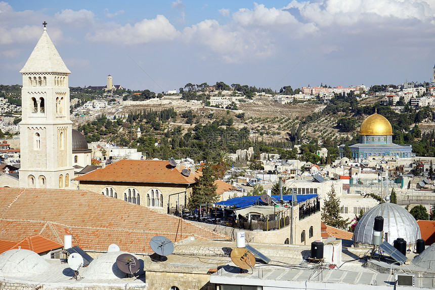 耶路撒冷旧城Isrsel的贝尔塔和金穹顶图片