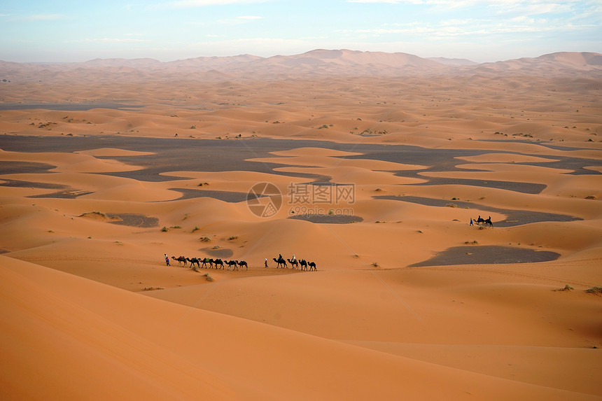 摩洛哥撒哈拉沙漠中的车队图片