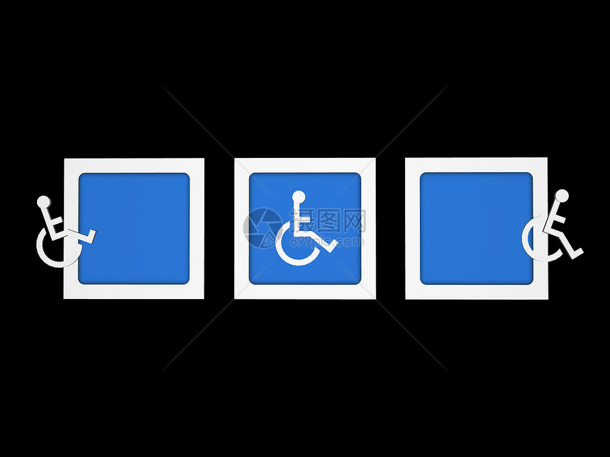 蓝色和白残疾人停车标志3DRender图片