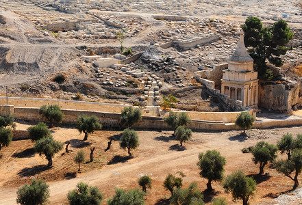 耶路撒冷橄榄山和阿布萨洛姆支柱的古犹太图片