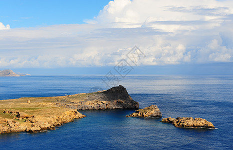 罗德斯岛典型的希腊海景罗得斯岛背景